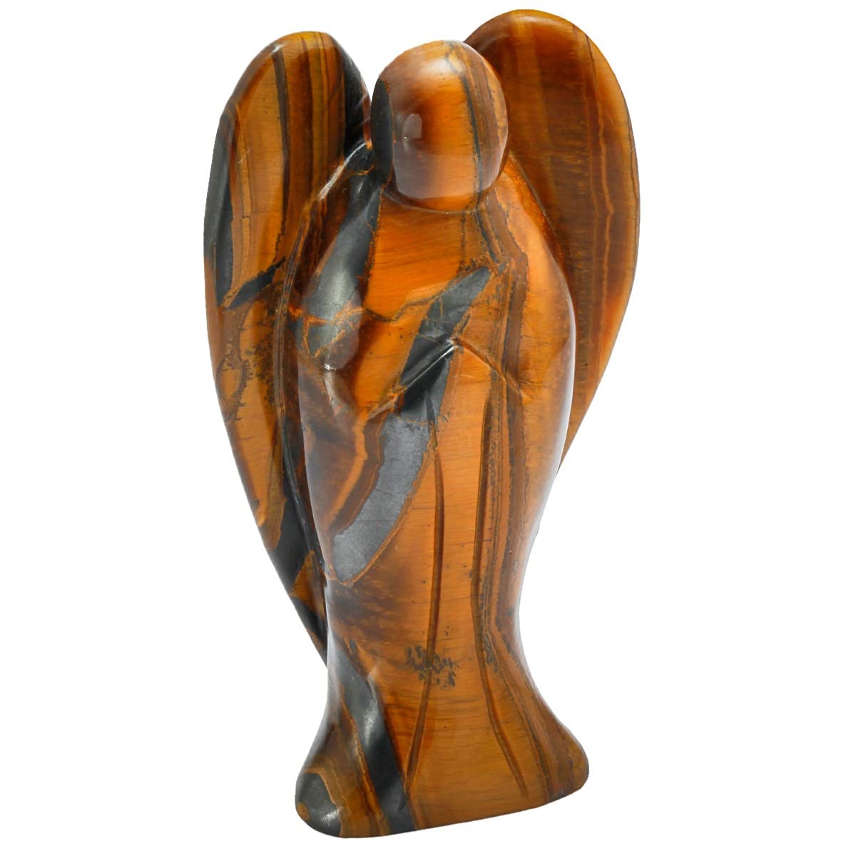 KYEYGWO Tiger's Eye Stone Angel Gemstone Crystal Guardian Angel Statues, Pocket Peace Angel Lucky Charm Reiki Fengshui Desk Ornaments 2.75"