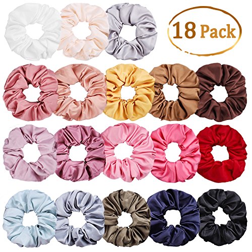 Whaline 18 Colors Satin Hair Scrunchies Elastic Hair Bobbles Ponytail Holder Hair Scrunchy Vintage Hair Bands Ties for Women Girls