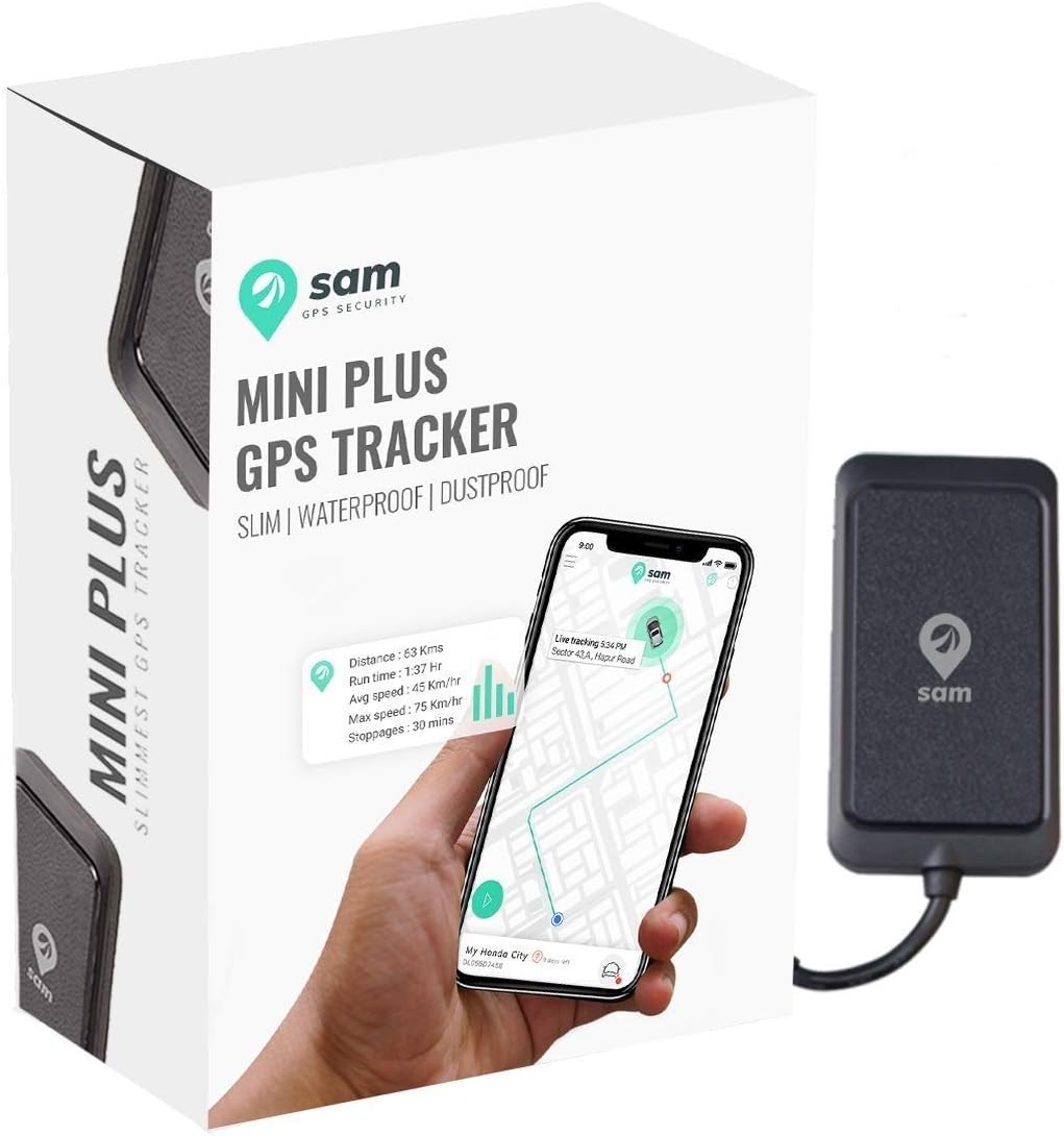 SAM GPS Security Mini Plus (Free Android Mobile App and Web Dashboard) - Waterproof GPS Tracker Device for Bikes, Motorcycle, Car and Bus with Anti Theft Alarm and Engine Off
