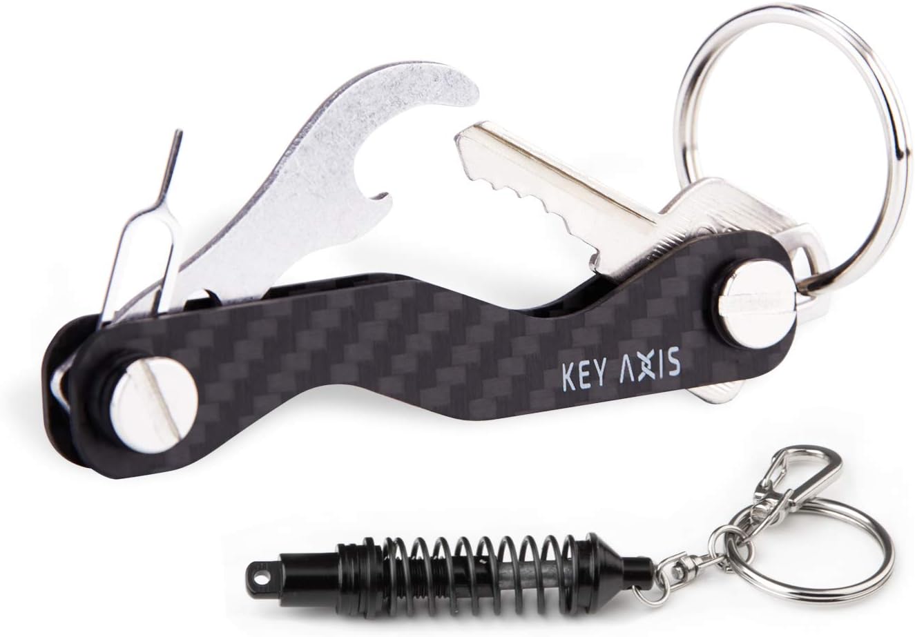 Key Axis Compact Key Organizer Smart Holder Keychain Carbon Fiber with Bottle Opener and a Free Bonus Shock Absorber Keychain