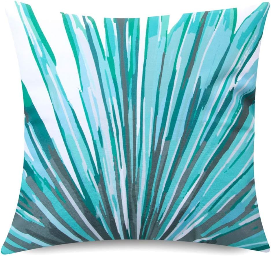 Bean Bag Bazaar Outdoor Cushion, 4 Pack, Teal Palm - 43cm, Decorative Tropical Palm Print Scatter Cushions for Garden Chair or Bench Sofa