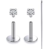 Lsnevsie 20G 18G 16G Internally Threaded Astm F136 Titanium Nose Ring Studs Flat Back Studs Earrings G23 Titanium Tragus Helix Conch Cartilage Earrings Piercing Jewelry For Women Men CZ 2mm 3mm 4mm