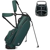 Lightweight 5-Way Golf Stand Bag Waterproof PU with Cooler | Premium PU, genuine leather handle, plush velvet-lined dividers, 5 pockets incl cooler, adjustable straps, rain hood, unisex