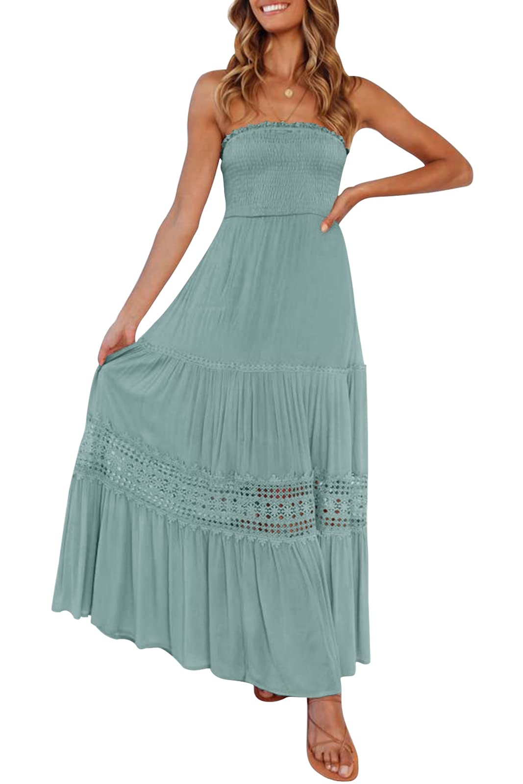 ZESICA Women's 2024 Summer Bohemian Strapless Off