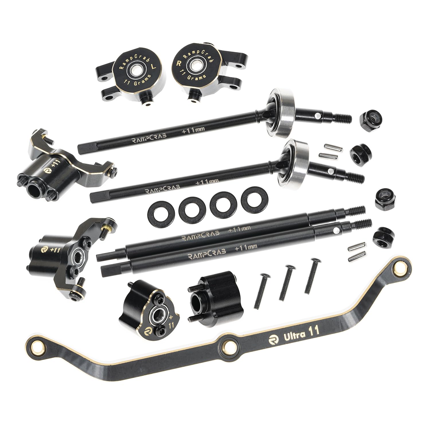 RampCrab Axle widening upgrade parts for TRX4M, 11mm wider on each side (Front & Rear), Brass upgrades parts for TRX4m RC Crawler Car, Fit for 1/18 TRX4-M Unlimited Trail Buggy, Ultra 11