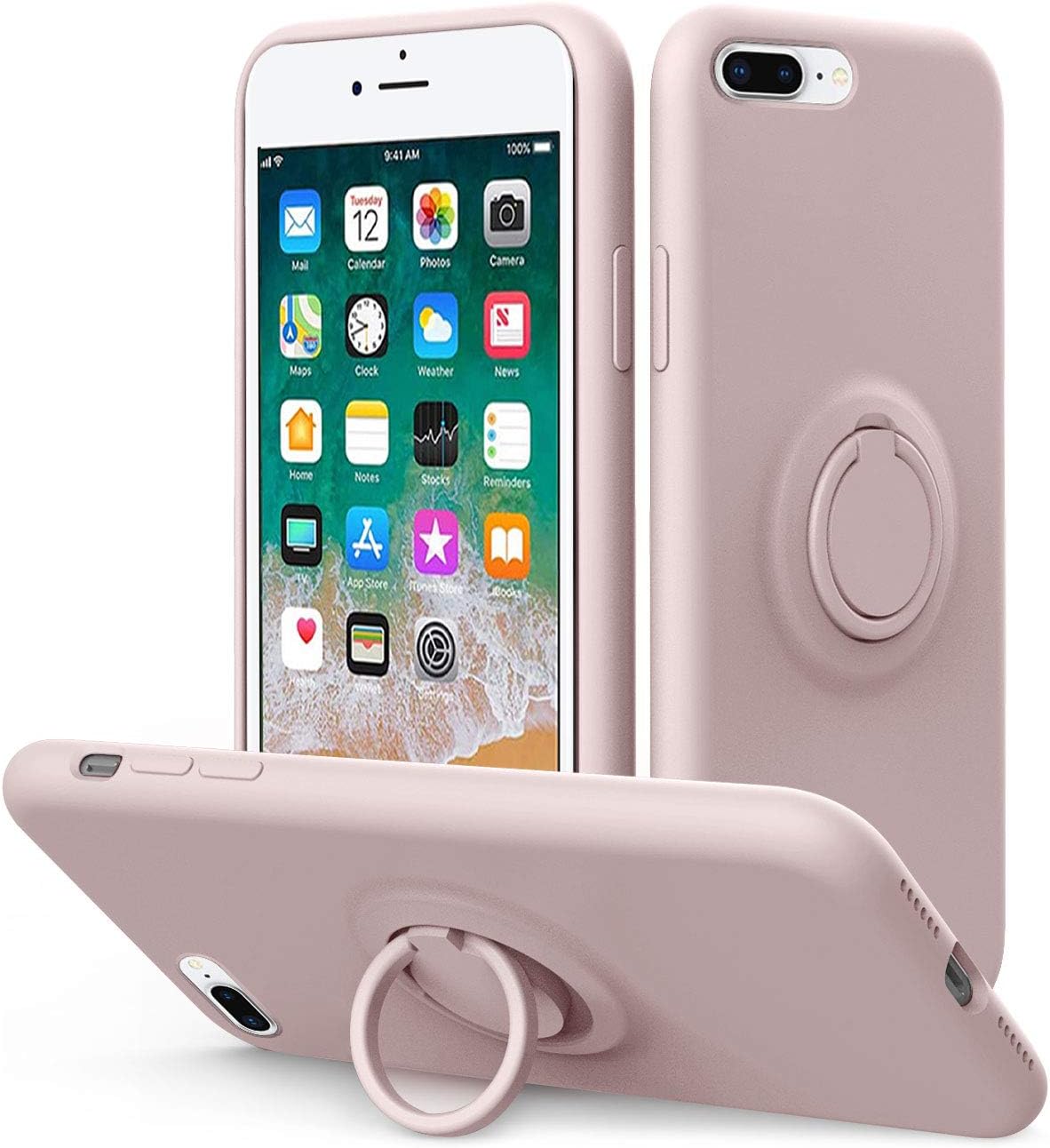 Vooii iPhone 8 Plus Case, iPhone 7 Plus Case Kickstand | Liquid Silicone | 10ft Drop Tested Protective, Microfiber Lining Shockproof Full-Body Cover Case for iPhone 8 Plus/7 Plus (Pink Sand)