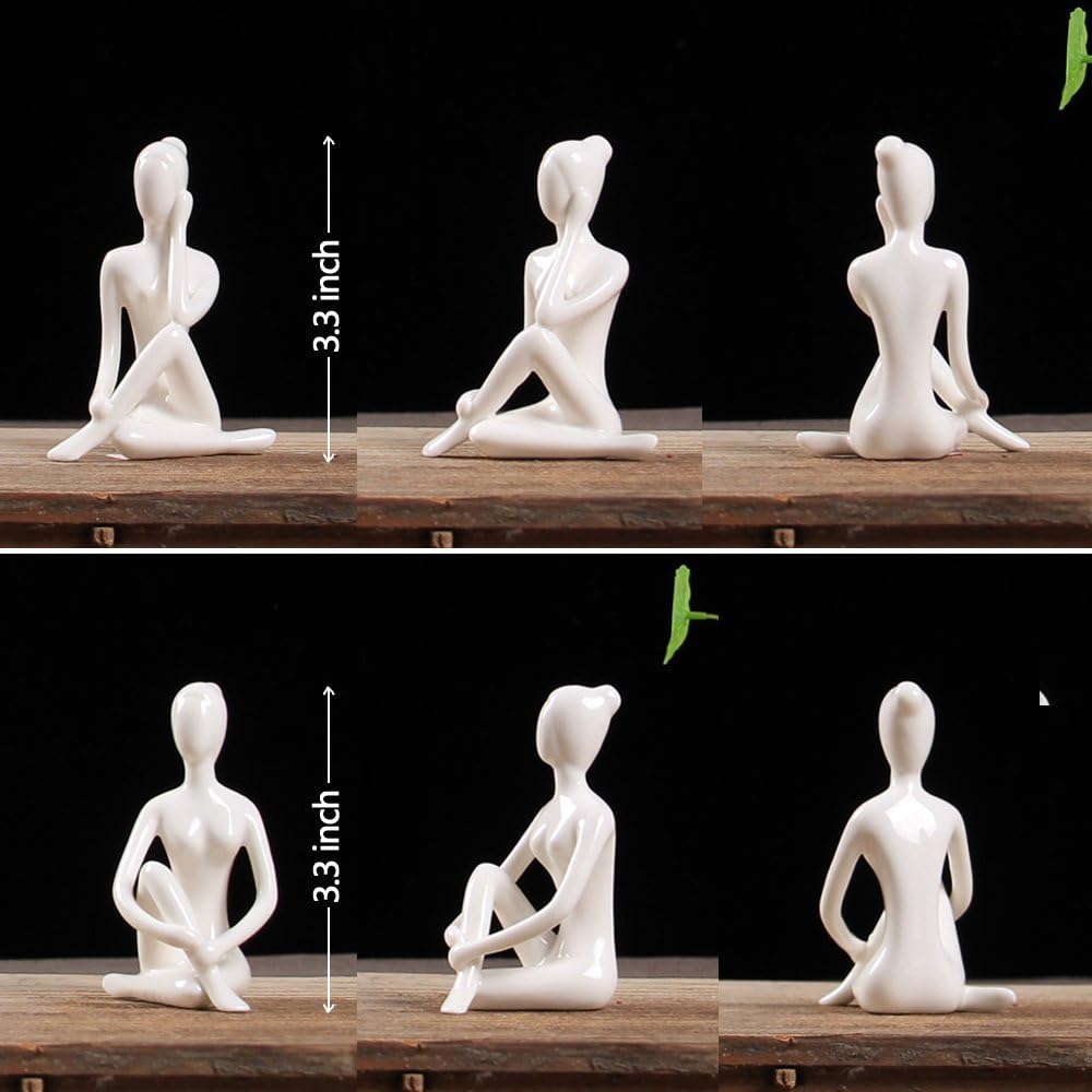 OwMell Lot of 4 Meditation Yoga Pose Statue Figurine Ceramic Yoga Figure Set Decor (Black Set): Home & Kitchen