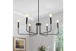 Rviezza 6 Light Black Chandelier Modern Farmhouse Chandelier for Dining Room Lighting Fixtures Hanging, Rustic Industrial Candle Chandeliers for Foyer Kitchen Living Room Bedroom