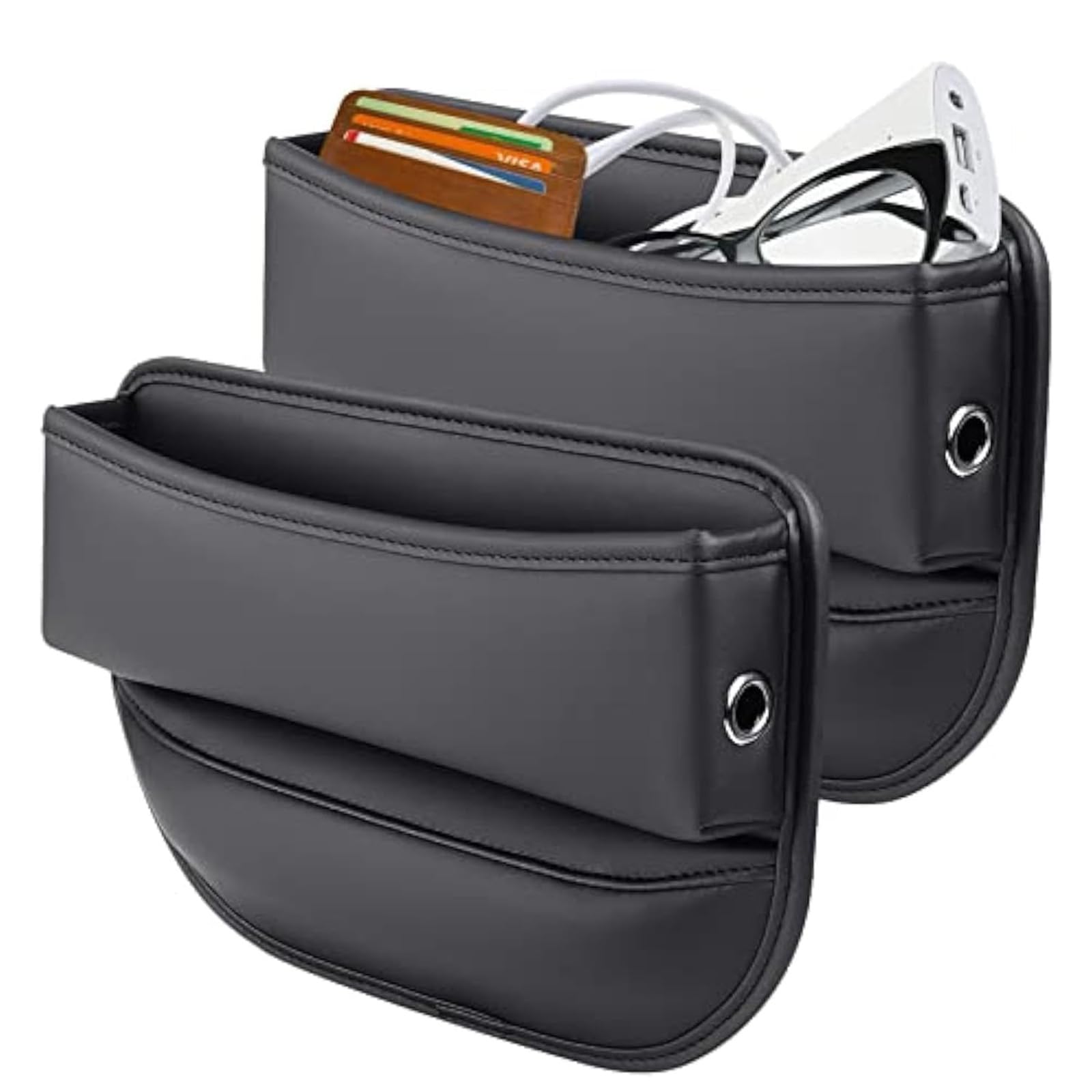 Photo 1 of Elegananccy 2 Pack Car Seat Gap Filler Organizer, Adjustable Leather Car Seat Storage Box for Phones, Glasses, Keys, Cards (Black)