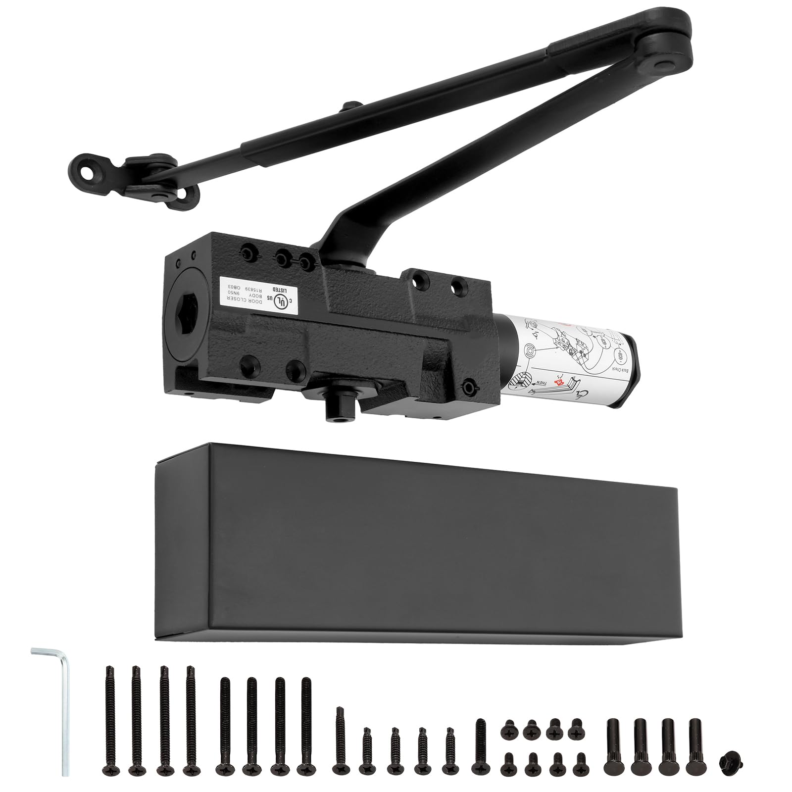 Photo 1 of IRONWALLS Heavy Duty Commercial Door Closer Outdoor Indoor, Hydraulic Automatic Door Closer with Adjustable Spring Size 1-6, Delayed Action, Back-Check, Surface-Mounted Door Closing Mechanism, Black