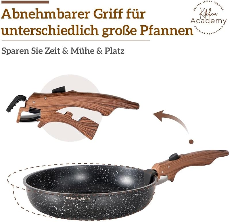 Kitchen Academy Topfset 10tlg, Topf Pfannenset mit Abnehmbarem Griff