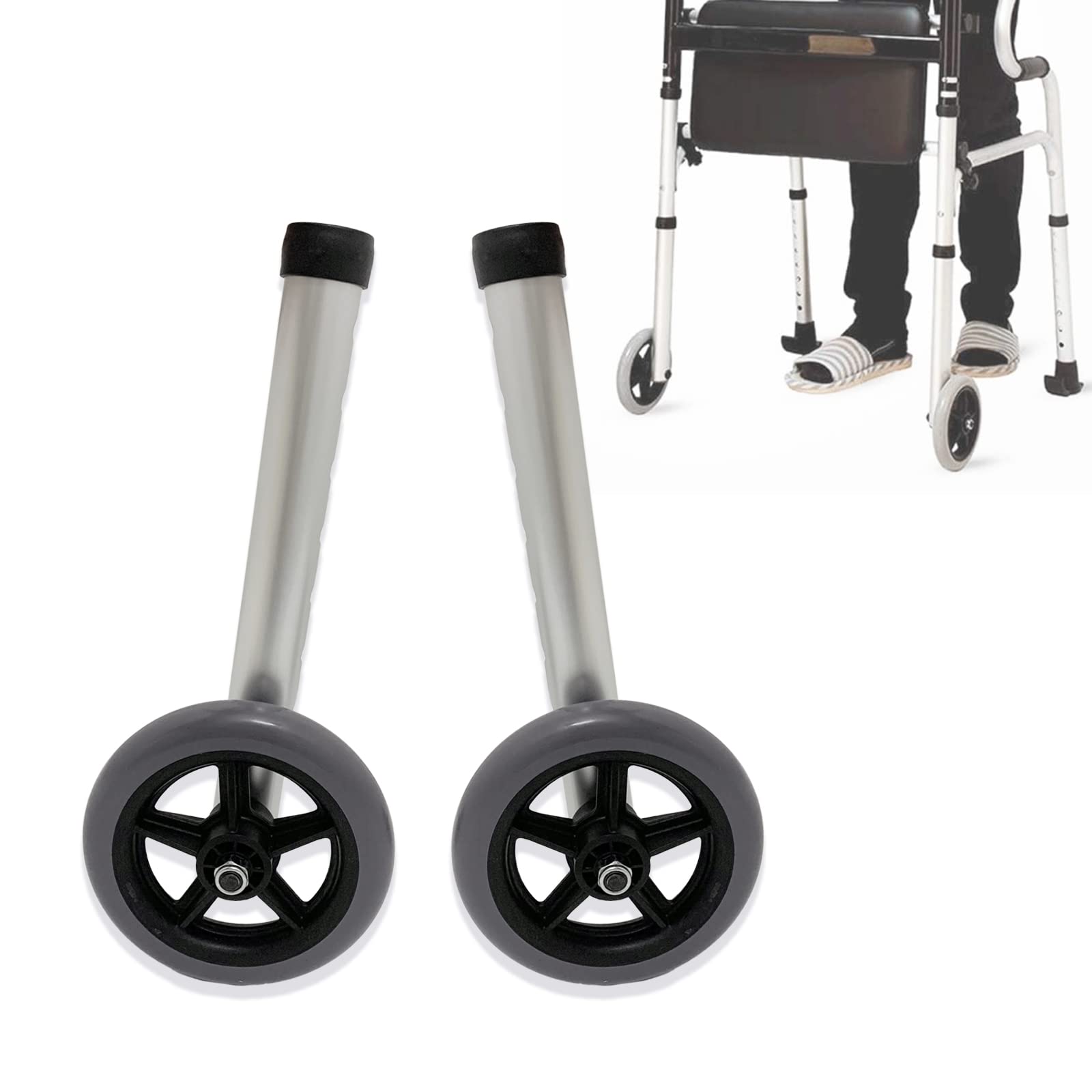 Walker Front Wheels Replacement Feet, Folding Roller Walker Accessories Parts for Elderly Disabled, 5" Wheel (5" Wheel)