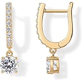 PAVOI Dangle Earrings for Women - 14K Gold Plated Dainty Dangle Hoop Earrings with 925 Sterling Silver Posts with CZ - Bridal Small Huggie Hoop Drop Trendy Fashion Jewelry