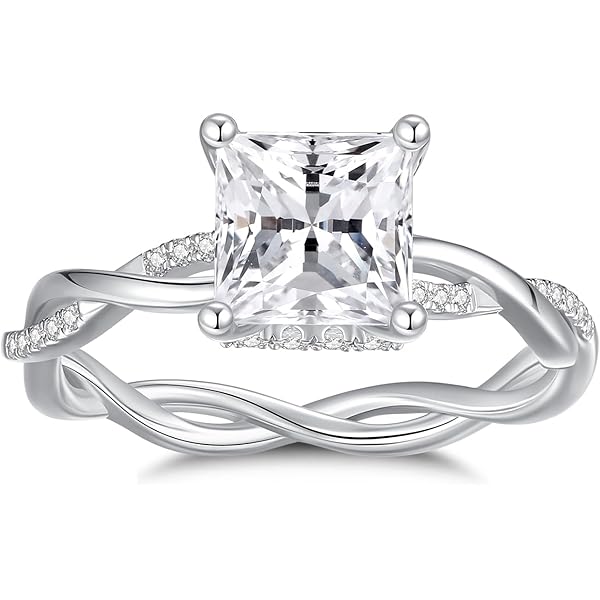 Sterling Silver Asscher Cut Moissanite Engagement Ring - 6x6mm With 12 Accent Stones