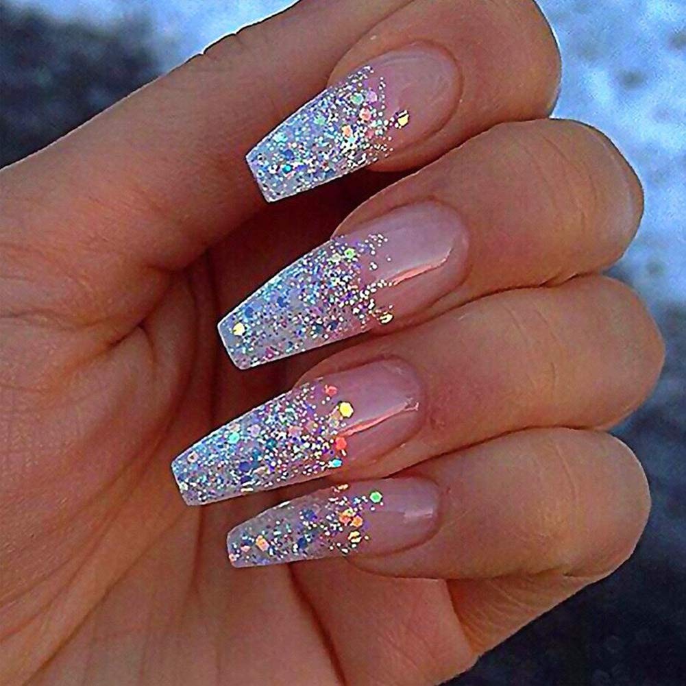 Holographic Nail Art Sequins Glitter Kits, KISSBUTY 8 Boxes Holographic Nails Powder Nail Art Sequins Metallic Shining Flakes Silver Nail Glitter Set for Nails Art Decoration Holographic Manicure: Beauty