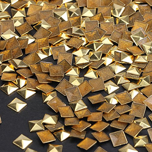 Hotfix Iron On,7X7mm Flat Back Pyramid Studs - 1/4" FlatBack Glue on Studs 100pcs(Gold, Pyramid 7x7mm)