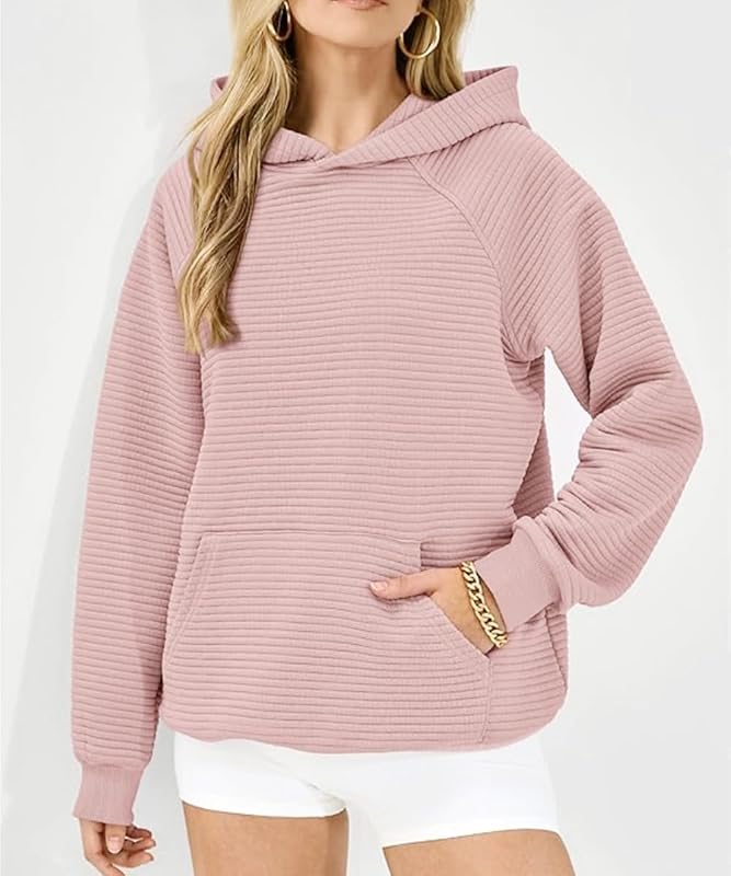 Sweat à Capuche Femme Casual Sweatshirt à Manches Longues Sweat-Shirt Pull Casual Manche Longue Hoodies Automne Et Hiver Chaud Sport avec Poches(Rose,XL) — photo 3 sur 6