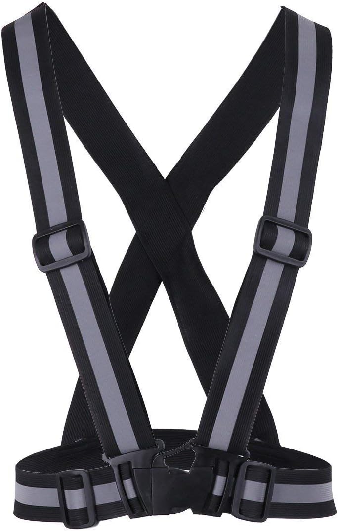 Safety Reflective Vest Sports Gear, Lightweight Adjustable Elastic High Visibility for Running, Jogging, Walking, Cycling, Motorcycle Jacket (Black)