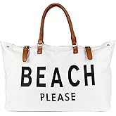 Beach Bag with Vegan Leather Handle, Extra Large Beach Bag for Women Waterproof Sandproof, White | Extra Large, Waterproof, Sandproof, Vegan Leather Handle, Extra Large