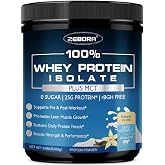 ZEBORA Grass-Fed Whey Protein Isolate, Vanilla, 25g Protein, 10.58 Oz | Whey Protein Powder, Gluten-Free, Third-party Tested, No Artificial Sweeteners, Easy to Mix in Smoothies, Baking, 10 Servings