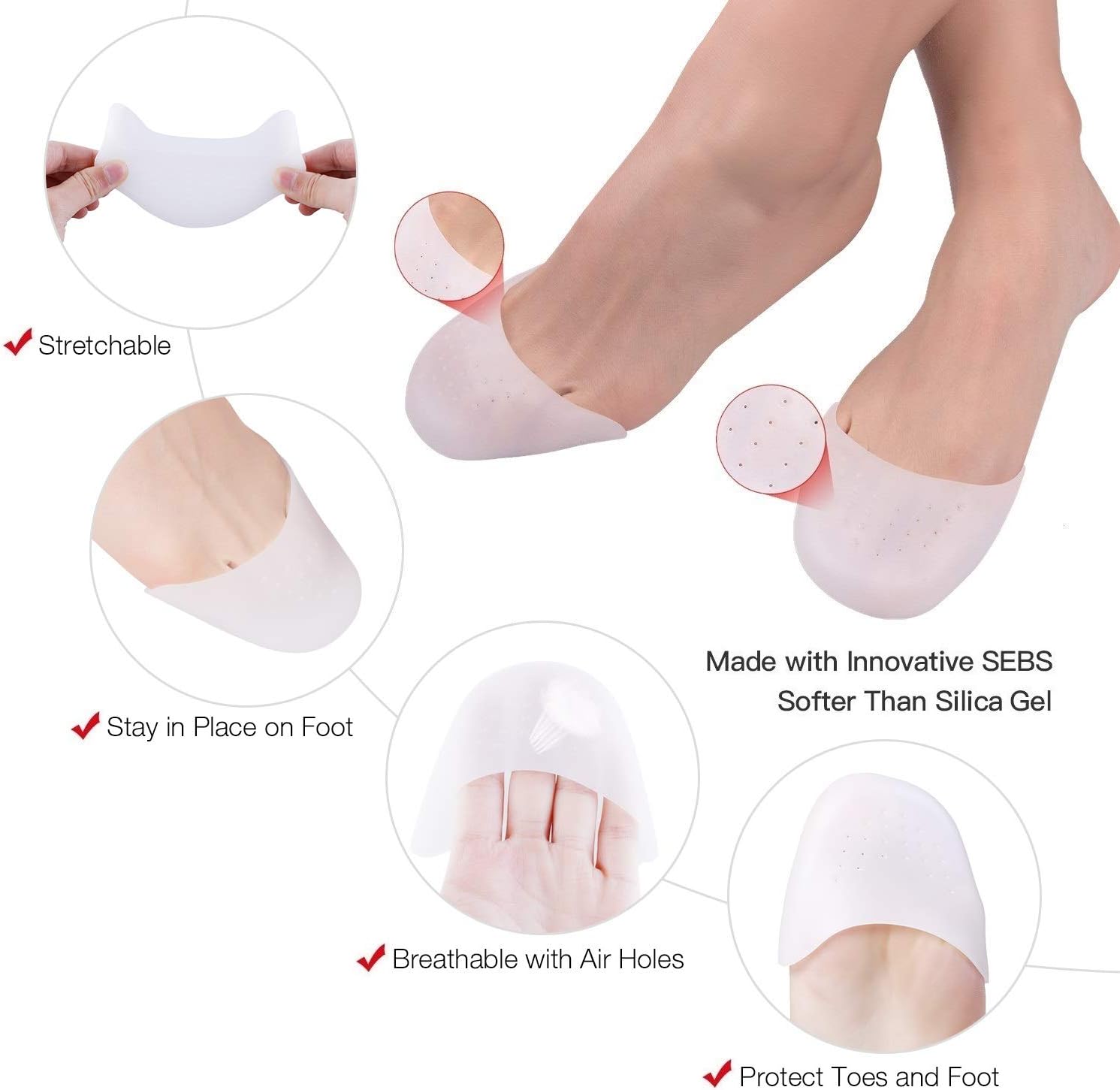 2 works Soft Silicone Gel Toe Protectors Covers Faireach Toe Caps Metatarsal Pads with Forefoot Cushion Ballet Pointe Dance High Heel Shoe Pads 4 PCS - Image 4