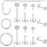 Xpircn 20G 18G Nose Rings Studs for Women Men Flat Back Nose Studs Nose Ring Hoops Hypoallergenic Surgical Steel Threadless Push in CZ Helix Tragus Conch Nostril Cartilage Piercing Jewelry