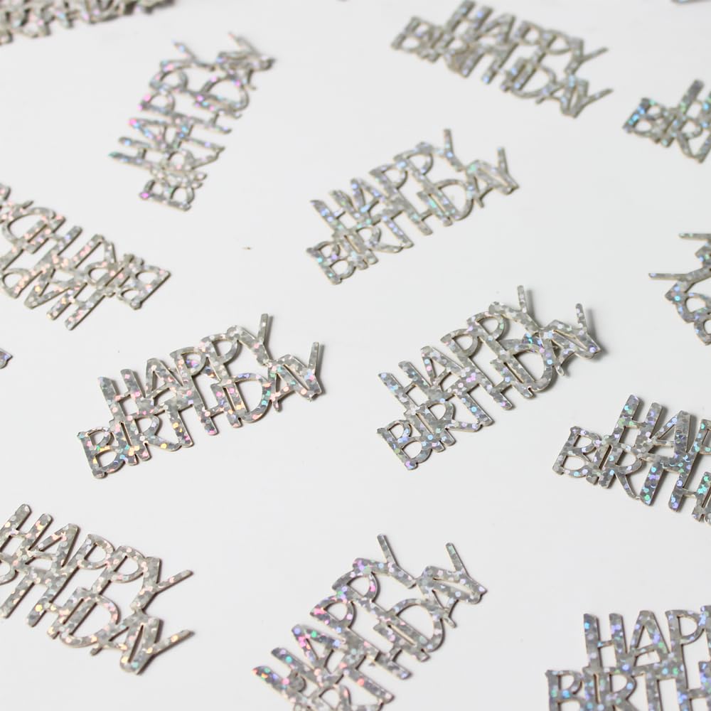 Photo 1 of Vofrise 100PC Confetti Happy Birthday Table Decorations - Silver Table Scatters for Disco/Music Themed Birthday Anniversary Party Supplies