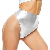 Kepblom Women's Thong Metallic Rave Bottoms Shiny High Waisted Panties for Festival Clubwear Dancing