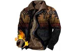 DMOYALA Men's Aztec Western Jackets Cowboy Winter Warm Sherpa Fleece Coats Retro Ethnic Vintage Casual Long Sleeve Jacket