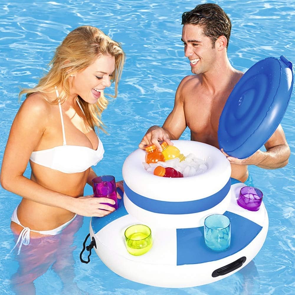 GJXY Inflatable Ice Bucket Cooler Bag with 6 cup holders for Pool, Floating Bar Beer Bucke Drink holder Float Support Can Bottle Cups for Summer Beach Pool Party,PVC