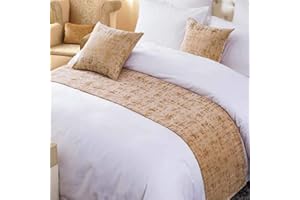 OSVINO Solid Color Chenille Soft No Fading Modern Bed Runner Bedding Scarf Protection, Gold, 210X50cm for 150cm Bed