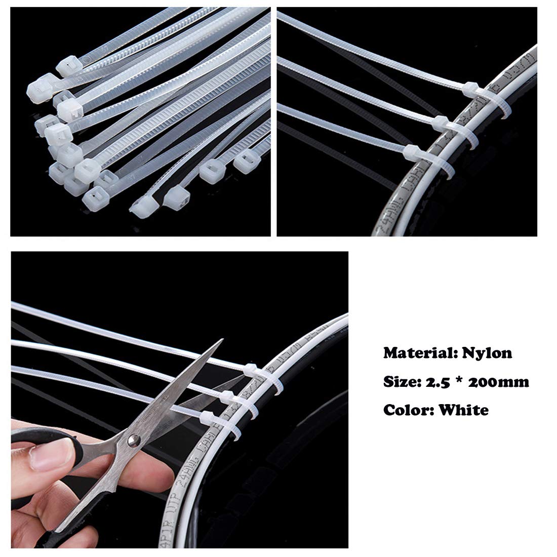 Neicoh Nylon Zip Ties (Pack of 100) 8 Inch with Self Locking Cable Ties (White)