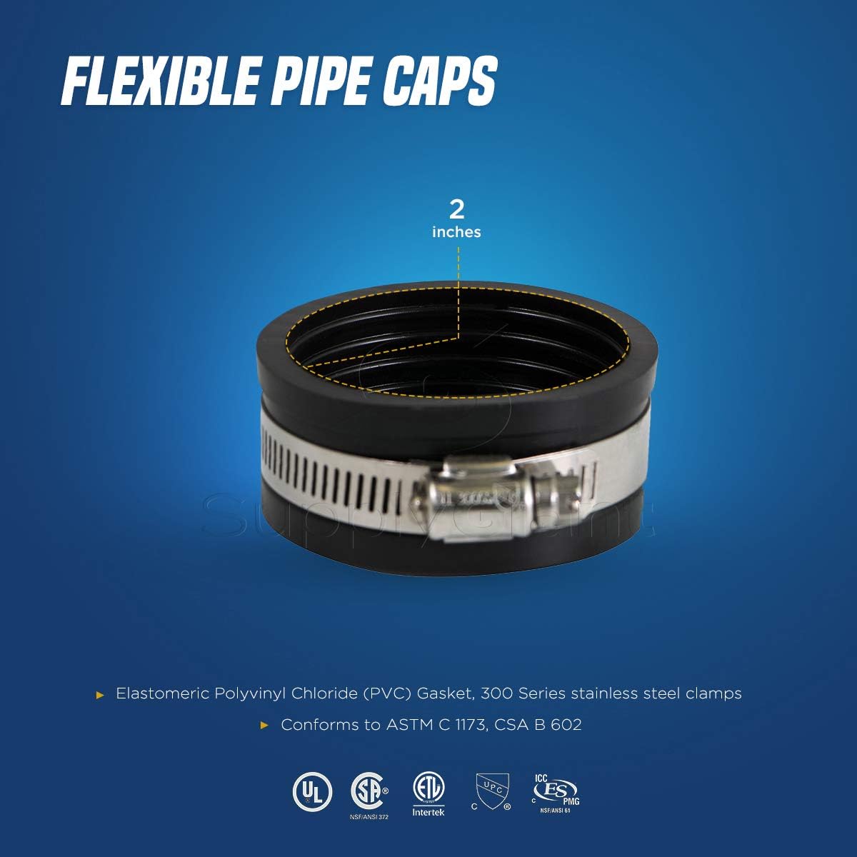 EVERCONNECT 1740 Flexible PVC Pipe Cap with Stainless Steel Clamps 4 Black