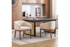 WAHSON Washon Upholstered Dining Chairs with Arms Set of 2, Farmhouse Linen Fabric Dining Room Chairs with Solid Wood Legs, Mid Century Barrel Arm Chairs for Kitchen & Dining Room Sets Living, Bedroom, Beige