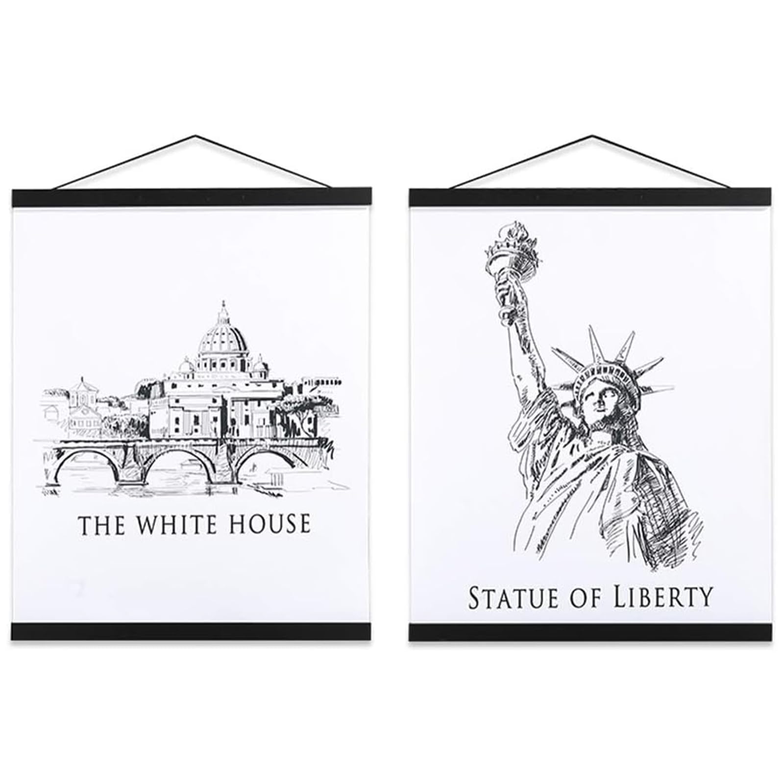 Ywlake Magnetic Poster Frame Frames,Light Wood Wooden Poster Hangers Hanger Hanging Kit for Canvas Artwork Art Print (70cm / 27.6", Black,2 Packs)