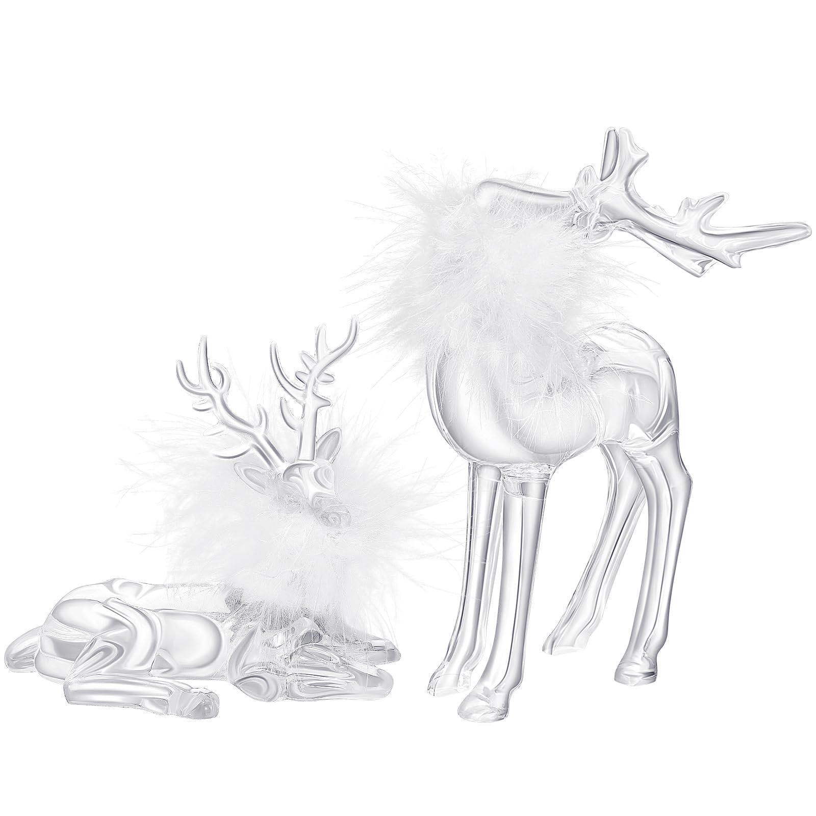 Queekay 2 Pcs Acrylic Christmas Reindeer Ornaments Clear Deer Figurine and Reindeer Table Top Decorations Holiday Table Centerpiece（Stylish Style）