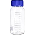 Pastein 3 Pack 1000 mL Wide Mouth Graduated Round Reagent Media/Storage Lab Glass Bottle With GL80 Blue Polypropylene Screw Cap…