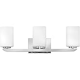 Hinkley Kyra Medium Three Light Bathroom Vanity Fixture, Install Up/Down, Etched Opal Shades, Polished Nickel
