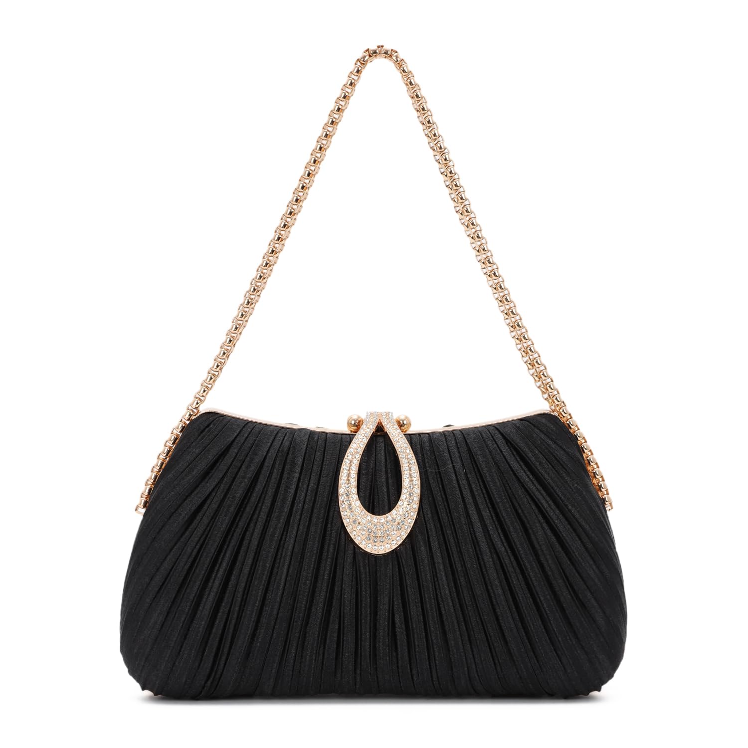 Photo 1 of Oweisong Clutch Purses for Women Evening Clutch Bag Satin Pleated Handbag Crossbody Shoulder Bag for Formal Wedding Black
