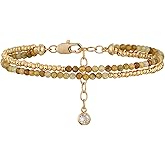 MYEARS Women Beaded Bracelet Gold Double Layer Gemstone 14K Simple Dainty Handmade Chain Everyday Boho Beach Jewelry