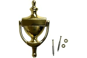 QCAA Solid Brass Door Knocker, 7", Polished Brass, Made in Taiwan, 1 Pack