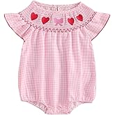 Bonangber Baby Girl Summer Clothes Classic Stripes Plaid Print Short Sleeve Romper Smocked Bodysuit Cute Newborn Playsuit