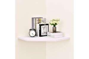 JOLLYMER White Corner Wall Shelf, 20-Inch Pentagon Floating Corner Shelf with Wire Cable Hole for Bedroom, Living Room, Bathroom, Large Display Shelf for Cable Boxes/Games Consoles/TV Accessories