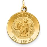 Saint Luke Pray For Us Words on Round Medal Pendant in Real 14k Yellow Gold