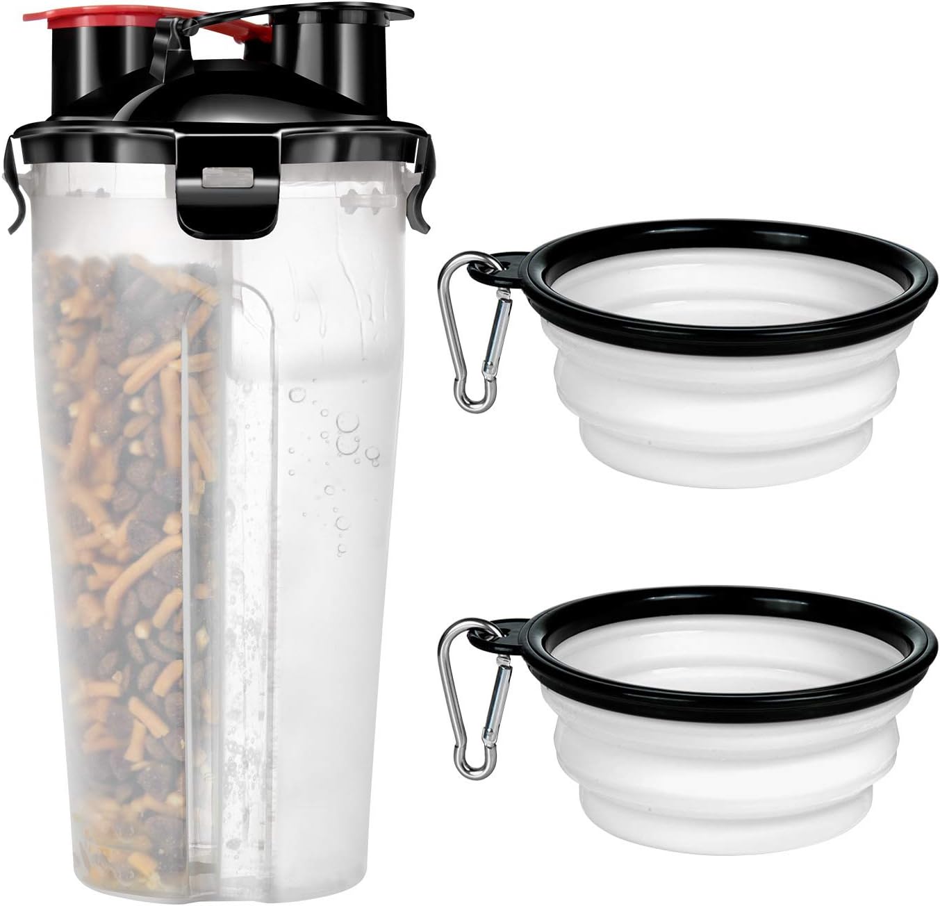 Czemo Travel Dog Water Bottle and Bowl, Portable Pet Food Container 2-in-1 with Collapsible Dog Bowls