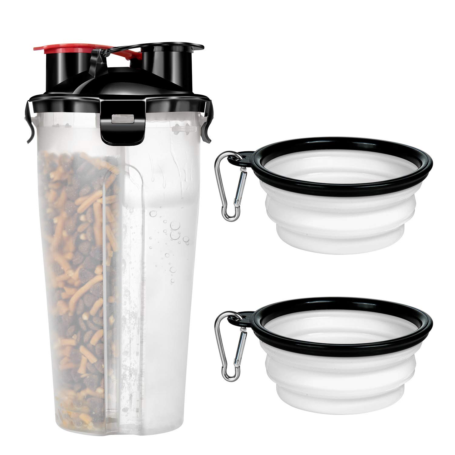 Czemo Travel Dog Water Bottle and Bowl, Portable Pet Food Container 2-in-1 with Collapsible Dog Bowls, Outdoor Dog Water Bowls for Walking Hiking Travelling (White)