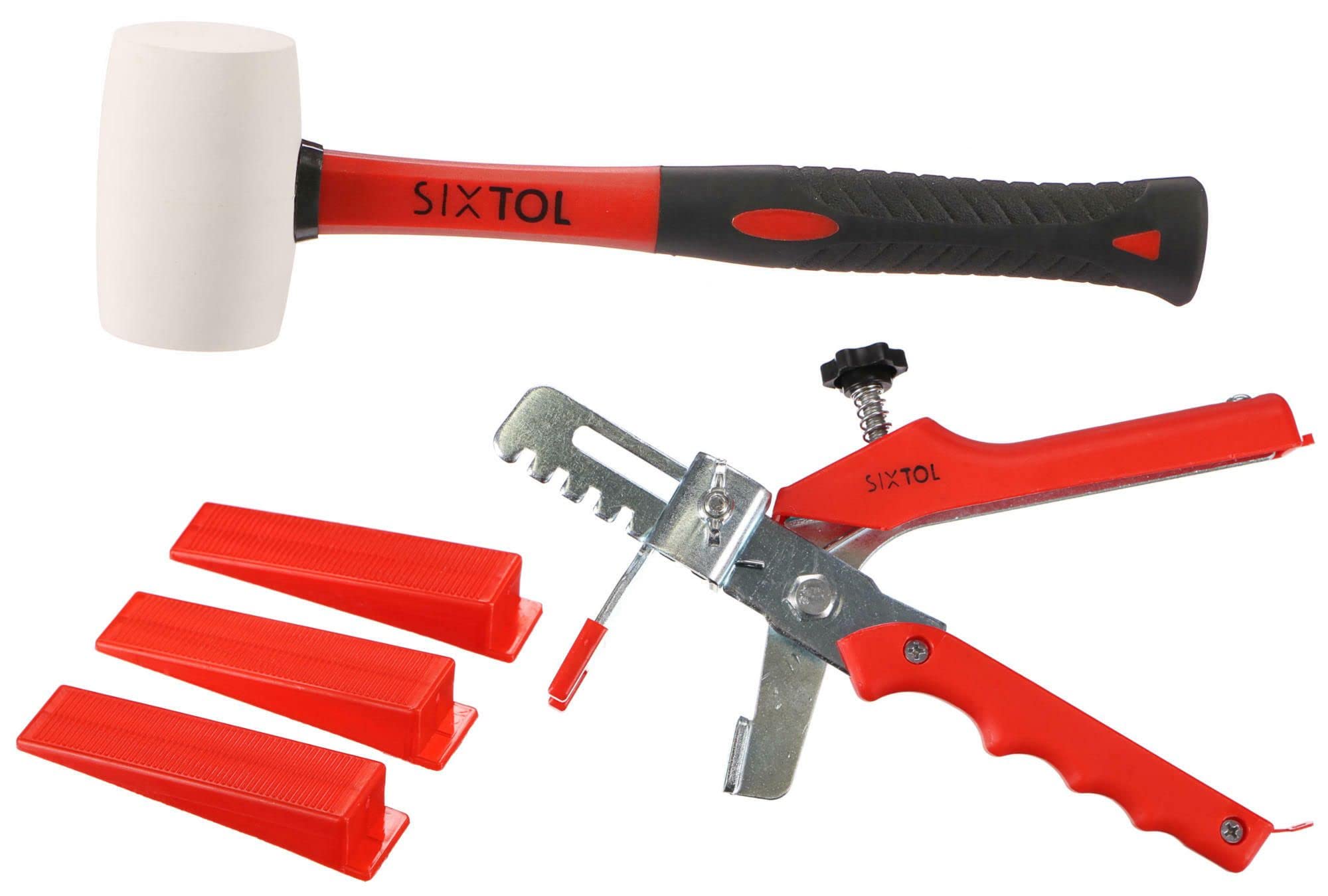 SIXTOL Level System Starter 1 Floor Leveling Tool Kit | Tile Levelling | Reusable Red Wedges | Leveling Pliers | Rubber Mallet | 100pcs Wedges | Bathroom | Kitchen — image 1