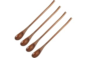 SEWACC Wooden Coffee Mixing Spoons 4Pcs Long Handle Teaspoons for Cocktail and Honey Use