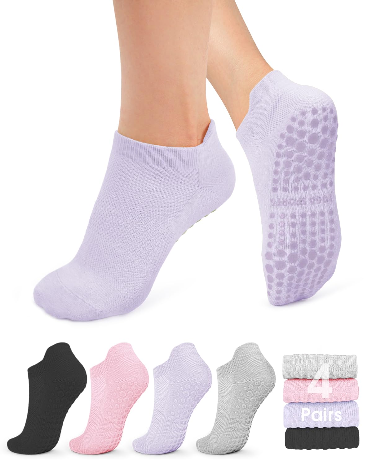 Photo 1 of **2 pieces**Pilates Socks with Grips for Women Non Slip Grip Socks for Barre, Ballet, Barefoot, Hospital Anti Skid Ankle Yoga Socks