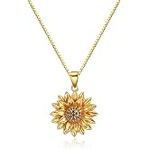 Yoxsia Gold Plated Sunflower Pendant Necklace for Women | Elegant Floral Jewelry